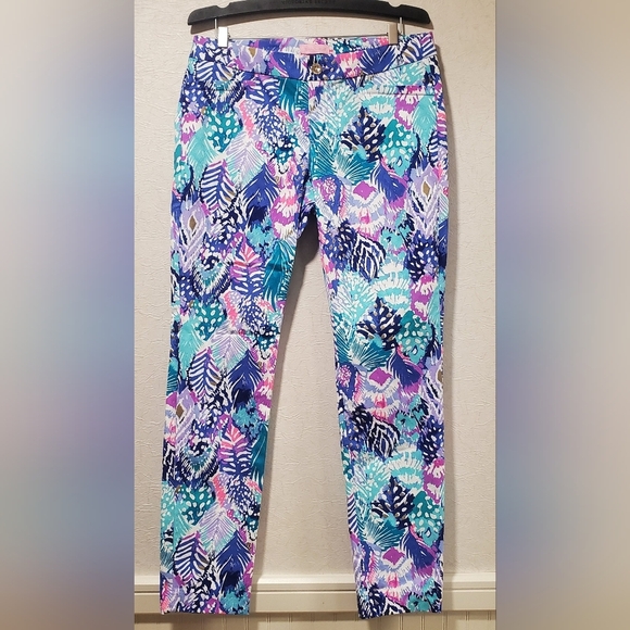 Lilly Pulitzer "Quill Out" metallic pop Kelly skinny‎ ankle pants size 2 - Picture 1 of 12
